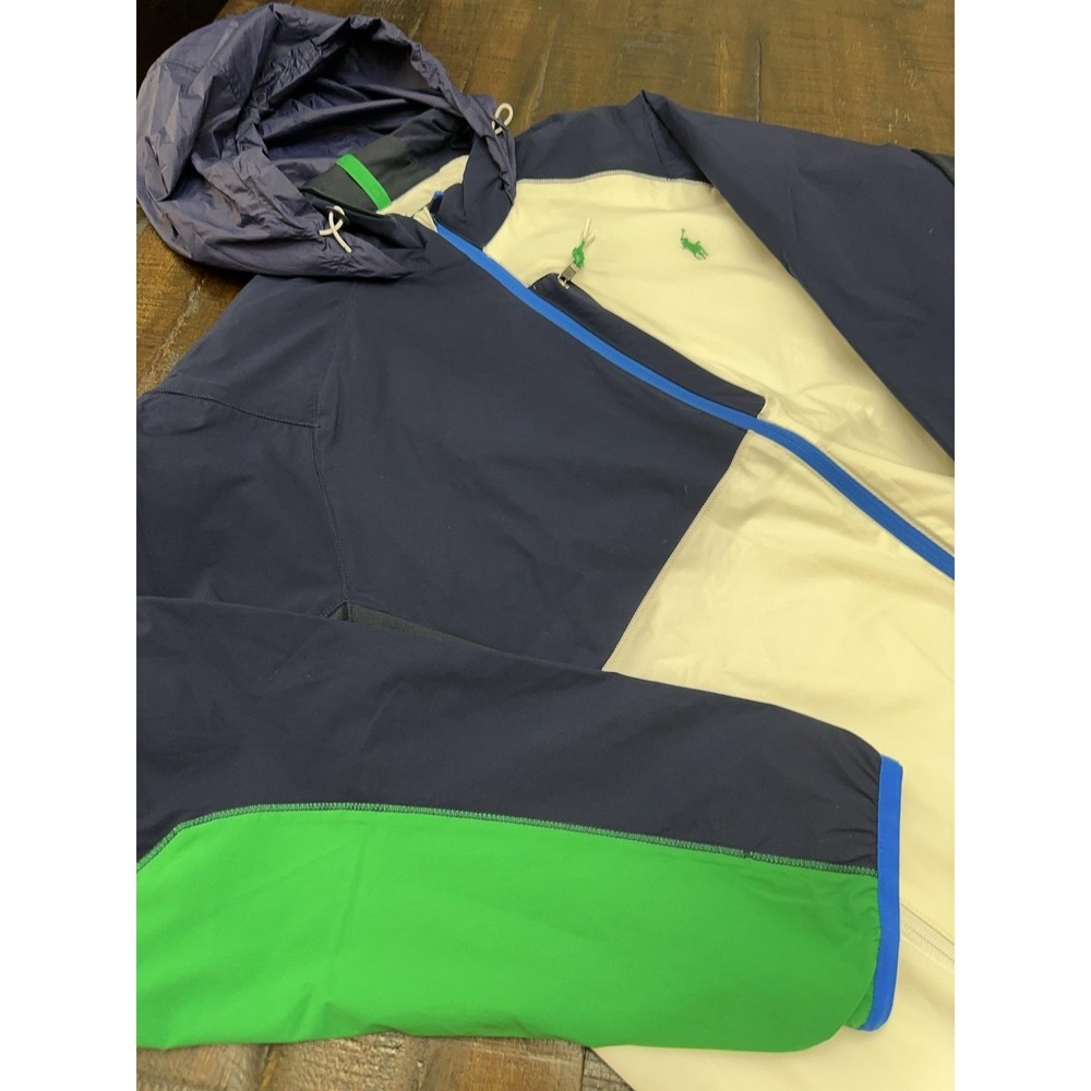 Polo Ralph Lauren Jacket Mens 2XL Blue Green Hooded Windbreaker Full Zip